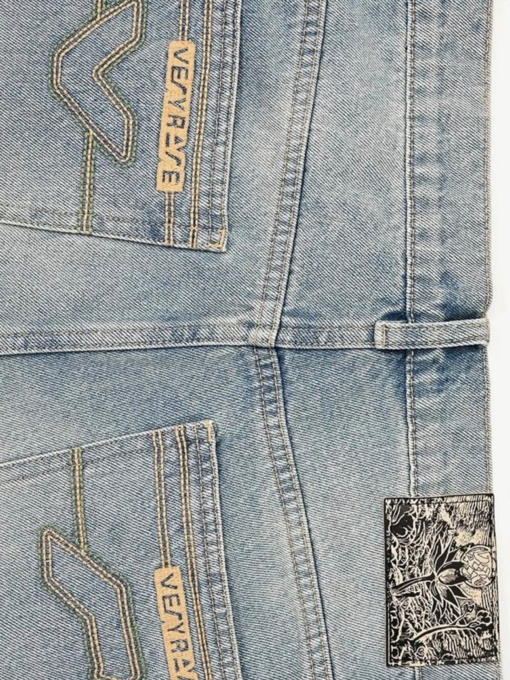Unisex VeryRare Sakura Pants Jeans Size M L XL Blue Embroidered Cherry Blossom - Picture 9 of 17